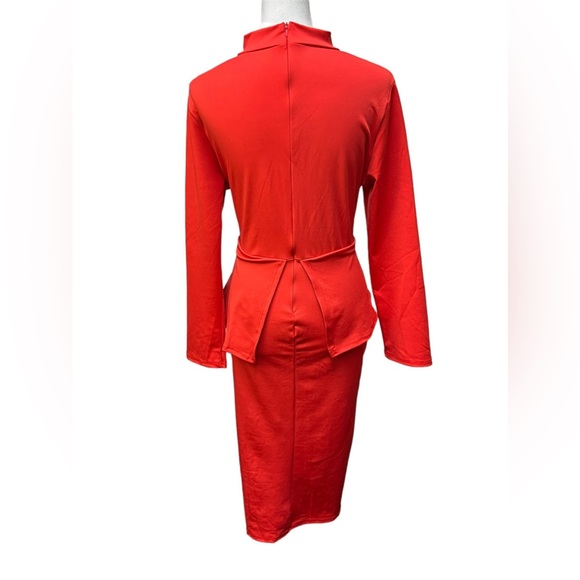 HAOOHU Long Sleeve Bow Peplum Dress / Size: XXL / Color: Red / Item# 1-23292 - Picture 3 of 6